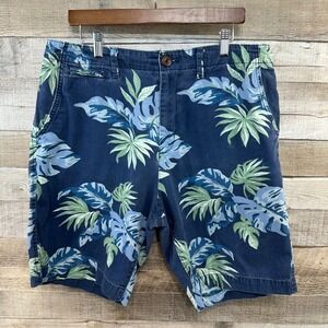 American Eagle Mens Classic Fit Tropical Palm Navy Cotton Twill Shorts Size 36